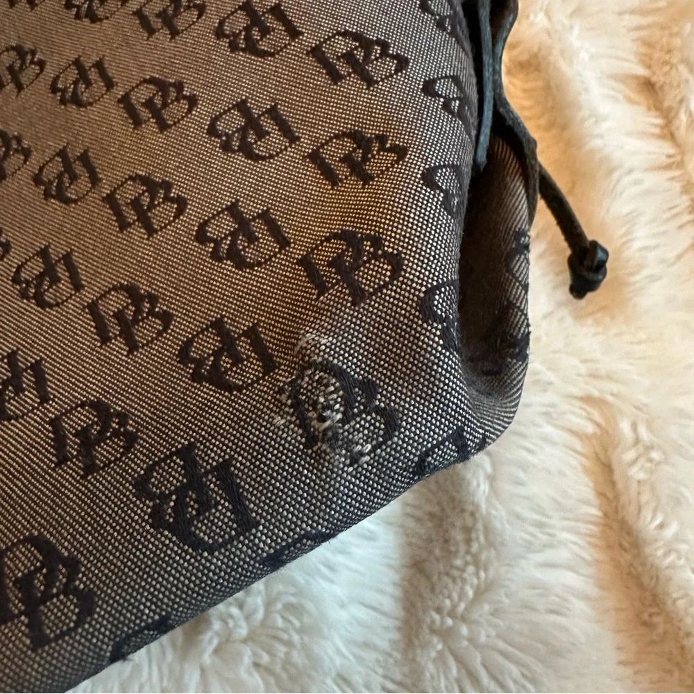 Y2K Vintage Dooney & Bourke Grey Black Monogram Handbag Canvas Shoulder Bag Tote